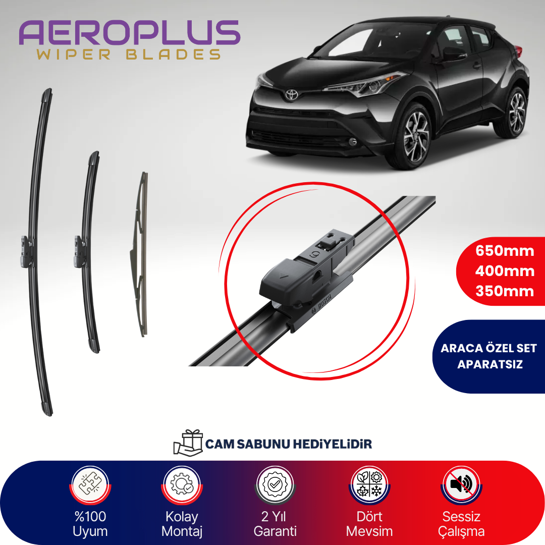 Aeroplus Toyota C-HR 2016-2023 Ön Arka Muz Silecek Takımı