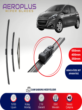 Aeroplus Peugeot 208 2012-2018 Ön Arka Muz Silecek Takımı