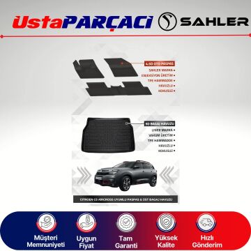 Sahler Citroen C5 Aircross 2019-2025 Uyumlu Araca Özel 4.5D Havuzlu Oto Paspas + 3D Üst Bagaj Havuzu (3 Parça)