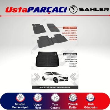Sahler Honda Civic 2016-2021 Uyumlu Araca Özel 4.5D Havuzlu Oto Paspas + 3D Bagaj Havuzu (5 Parça)