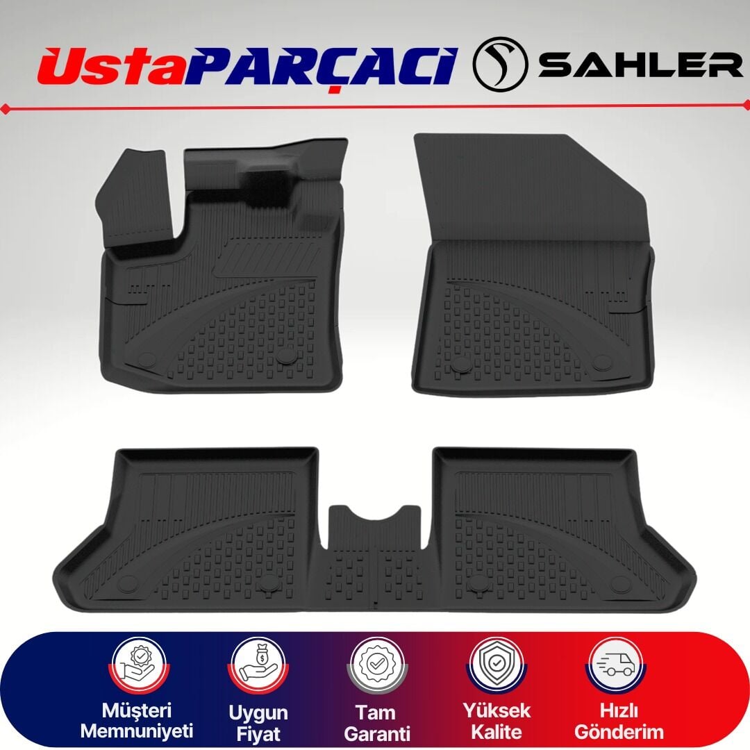 Sahler Dacia Dokker 2012+ Uyumlu Araca Özel 4.5D Havuzlu Oto Paspas (5 Parça) Siyah