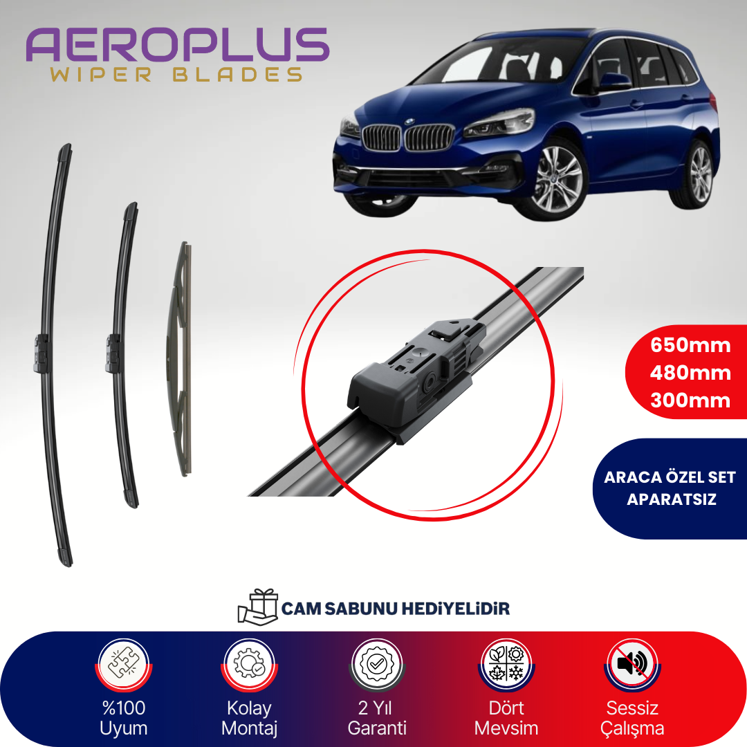 Aeroplus BMW 2 Serisi F45 2014-2021 Ön Arka Muz Silecek Takımı