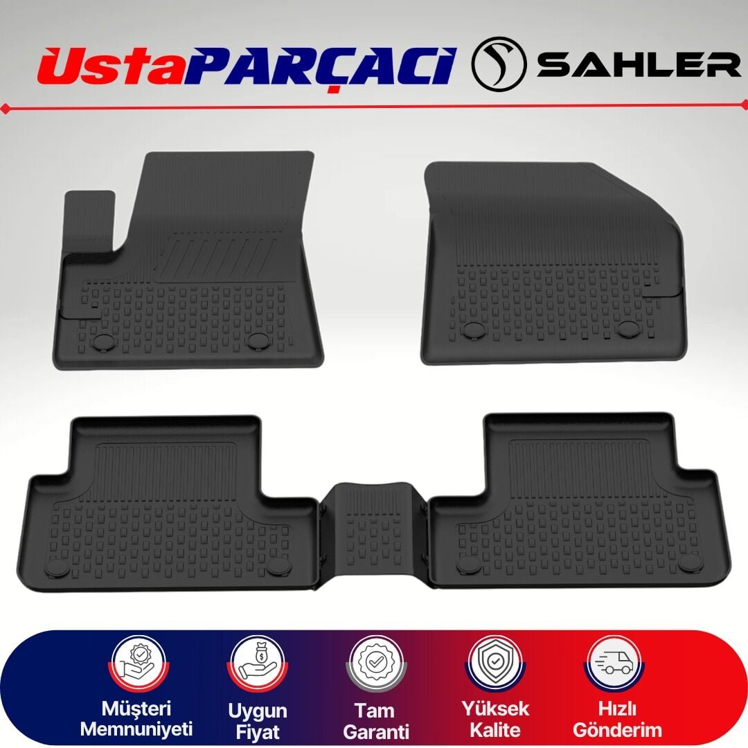 Sahler Ford Tourneo Connect i 2002-2013 Uyumlu Araca Özel 4.5D Havuzlu Oto Paspas (5 Parça) Siyah