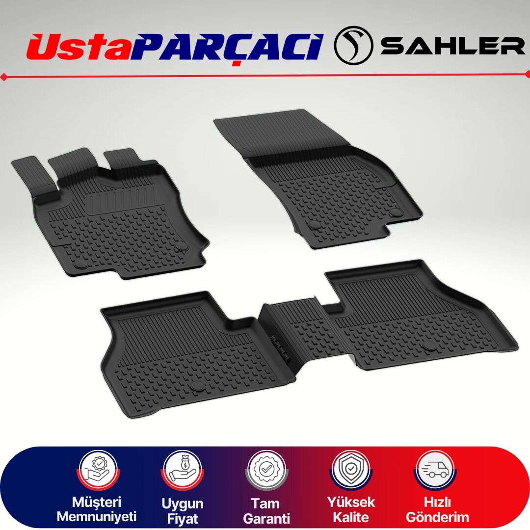 Sahler Ford Tourneo Courier 2014-2023 Uyumlu Araca Özel 4.5D Havuzlu Oto Paspas (5 Parça) Siyah