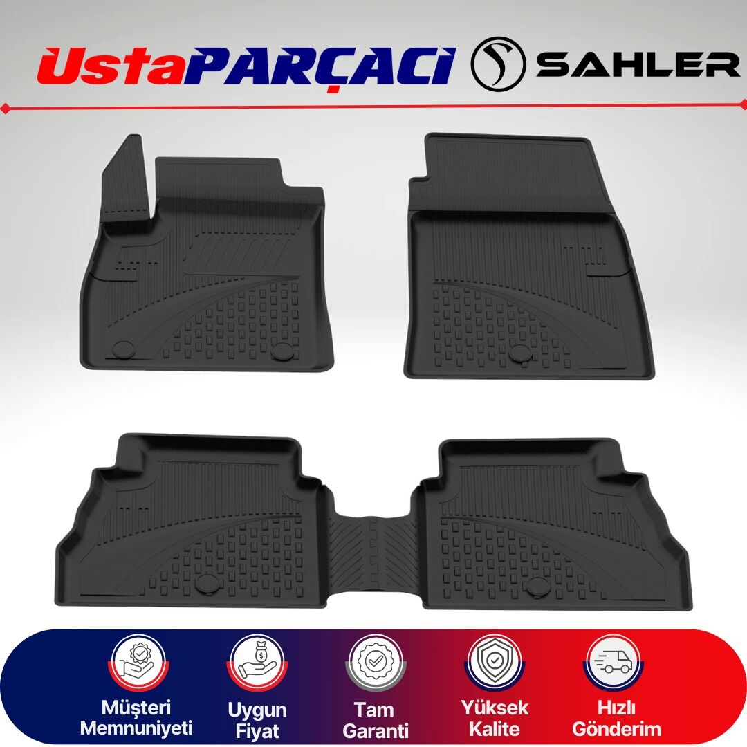 Sahler Ford Courier 2024+ Uyumlu Araca Özel 4.5D Havuzlu Oto Paspas (5 Parça) Siyah