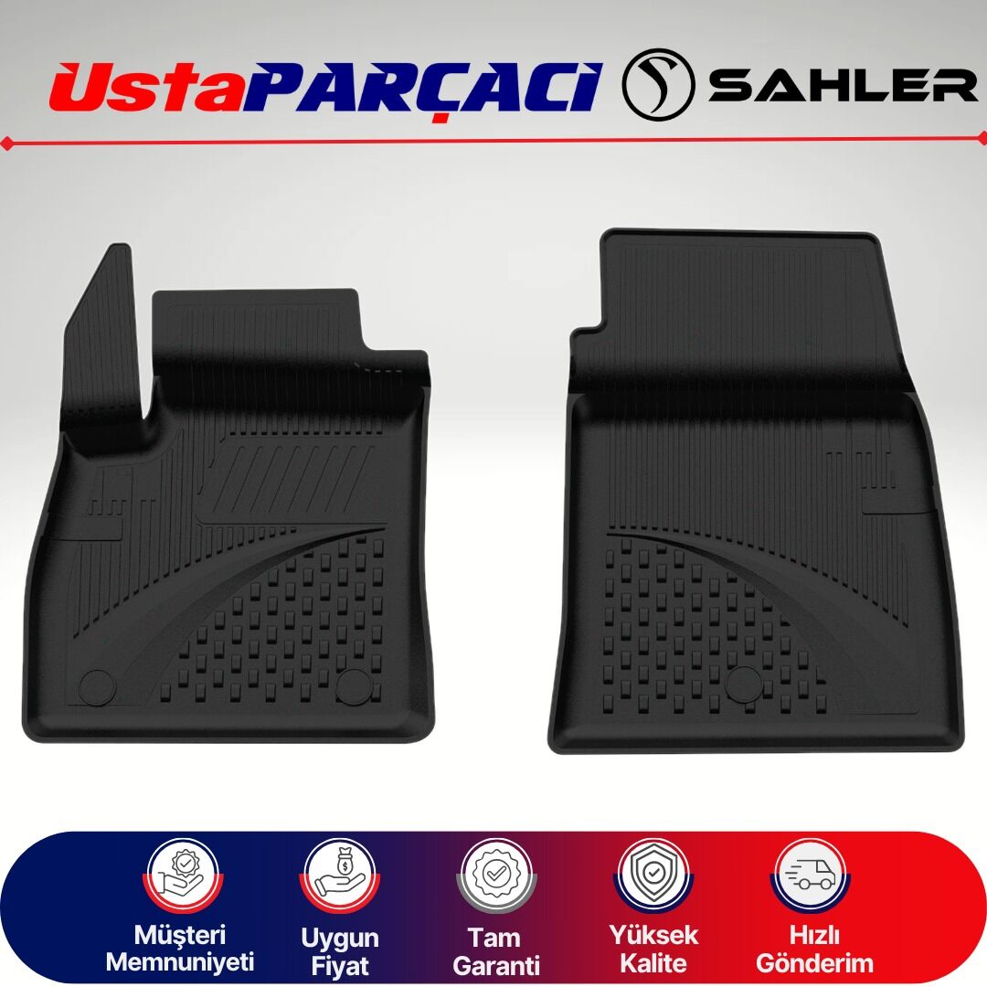 Sahler Ford Transit Courier Van 2024+ Uyumlu Araca Özel 4.5D Havuzlu Oto Paspas (2 Parça) Siyah
