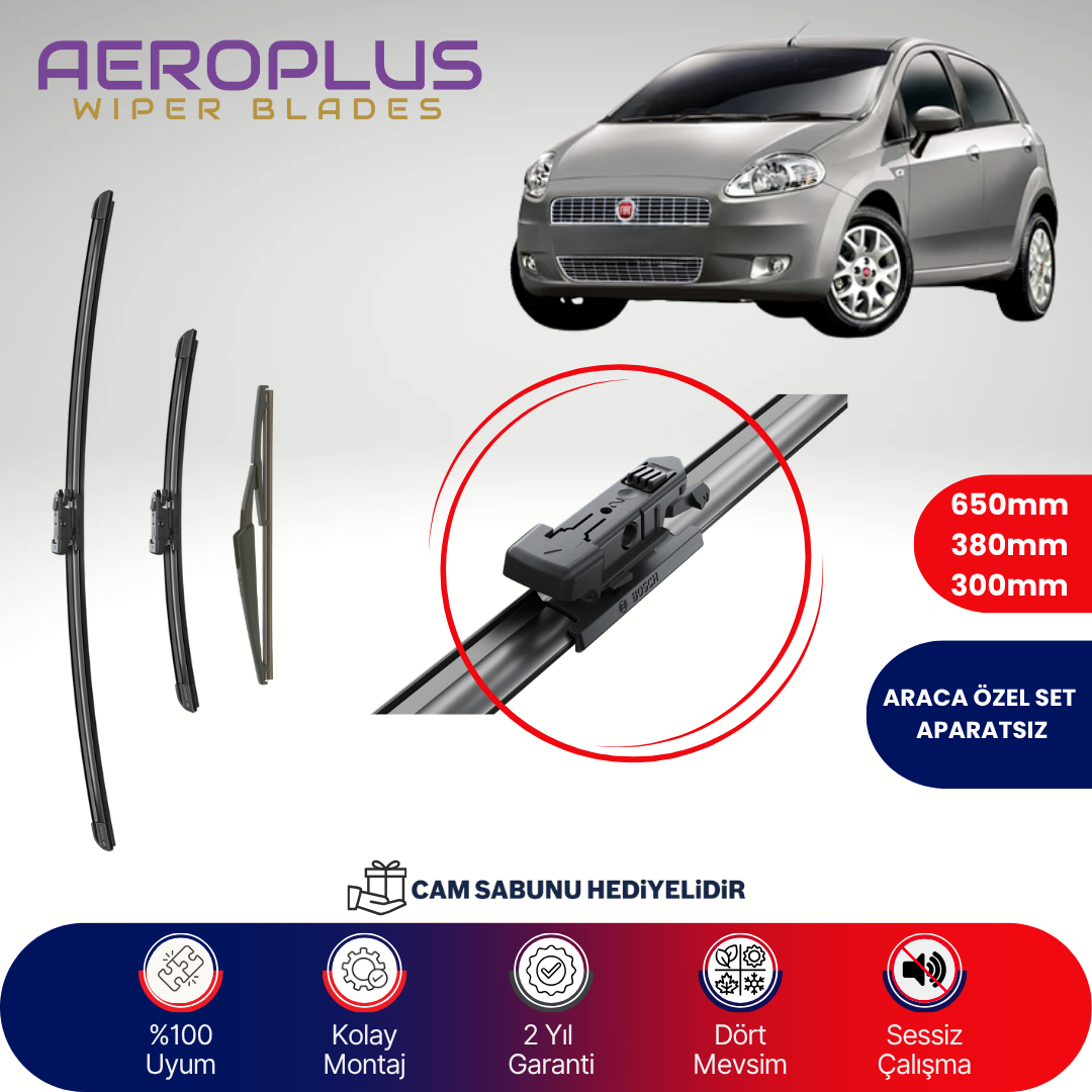 Aeroplus Fiat Grande Punto 2005-2013 Ön Arka Muz Silecek Takımı