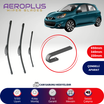 Aeroplus Nissan Micra K14 2017-2024 Ön Arka Muz Silecek Takımı