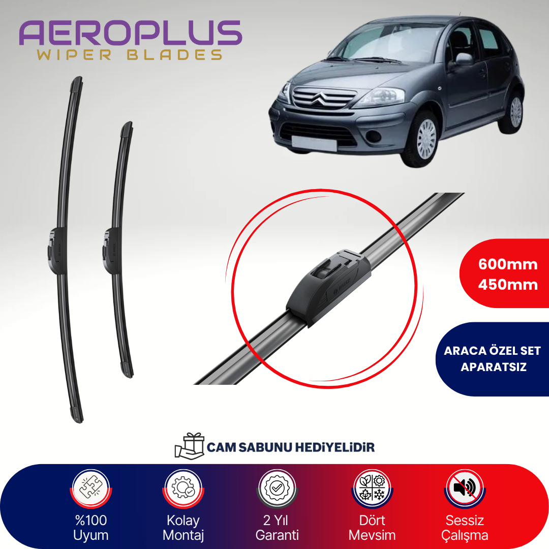 Aeroplus Citroen C3-Pluriel 2004-2011 Muz Silecek Takımı