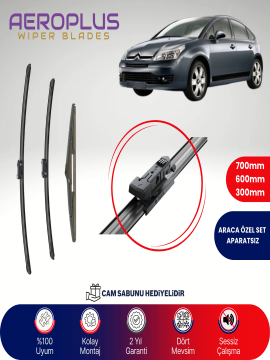Aeroplus Citroen C4 1 2004-2012 Ön Arka Muz Silecek Takımı