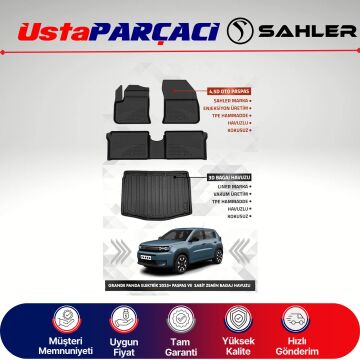 Sahler Fiat Grande Panda Elektrikli 2025+ Uyumlu Araca Özel 4.5D Havuzlu Oto Paspas + 3D Bagaj Havuzu (3 Parça)