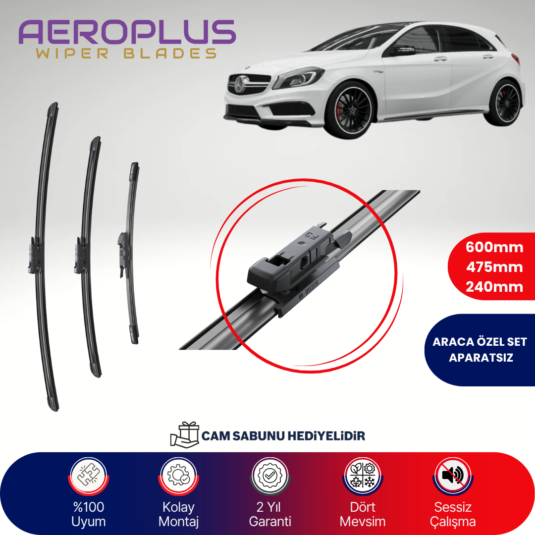 Aeroplus Mercedes A Serisi W176  2012-2015 Ön Arka Muz Silecek Takımı