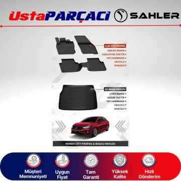 Sahler Honda City 2019+ Uyumlu Araca Özel 4.5D Havuzlu Oto Paspas + 3D Bagaj Havuzu (5 Parça)