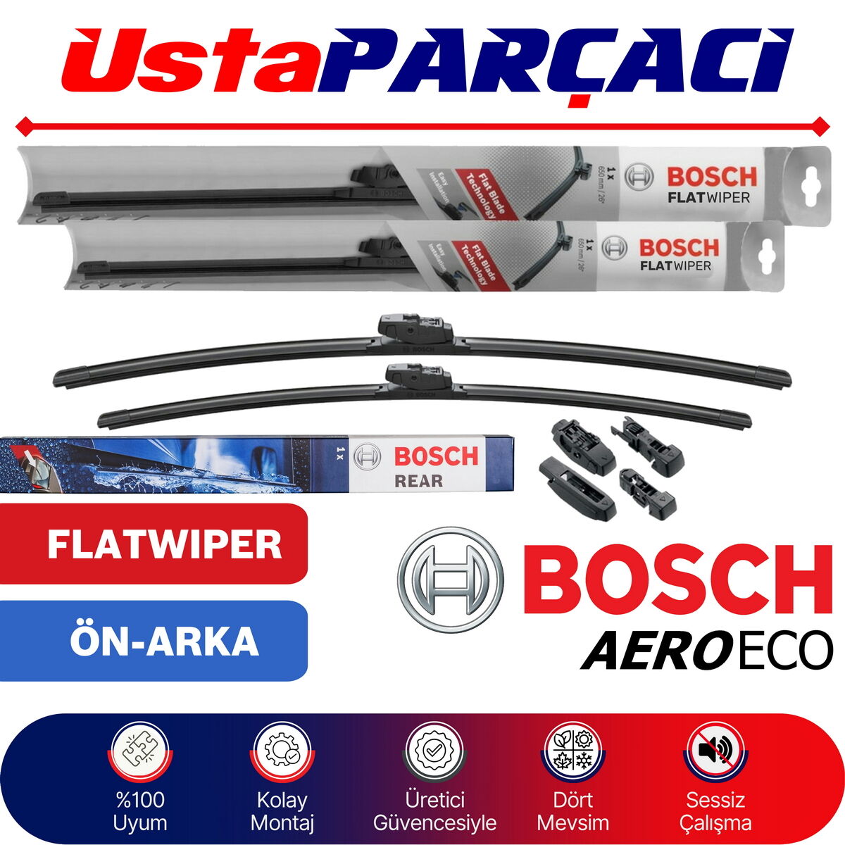 Bosch Peugeot 306 1999-2003 Aeroeco-Rear Ön Arka Silecek Takımı