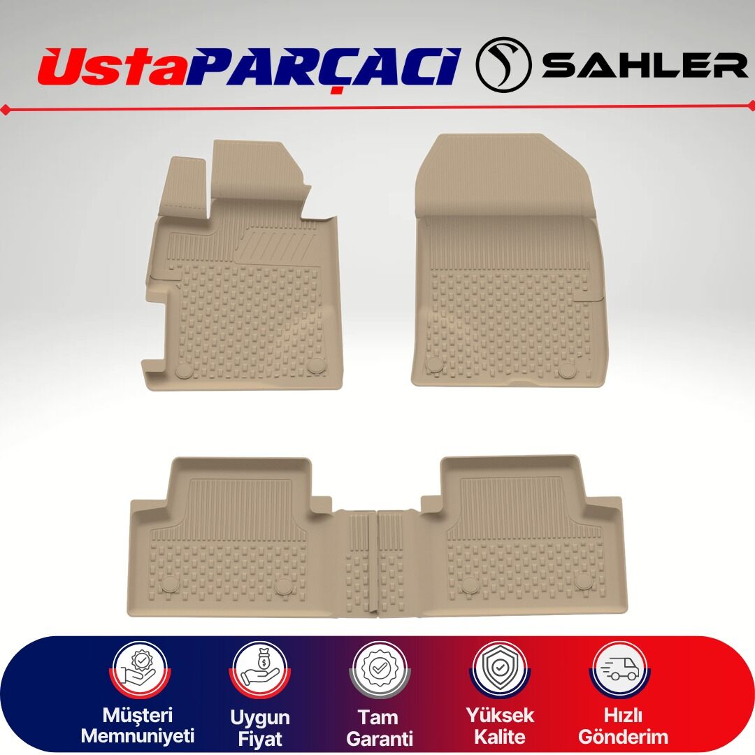 Sahler Honda Civic 2006-2012 Uyumlu Araca Özel 4.5D Havuzlu Oto Paspas (4 Parça) Bej