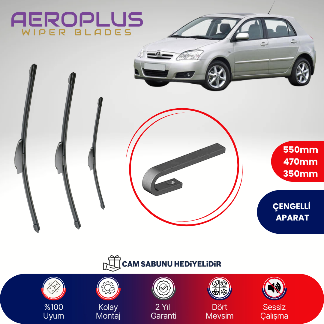 Aeroplus Toyota Corolla HB 2001-2006 Ön Arka Muz Silecek Takımı