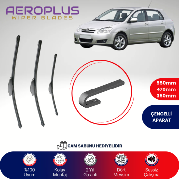 Aeroplus Toyota Corolla HB 2001-2006 Ön Arka Muz Silecek Takımı