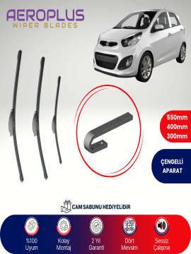 Aeroplus Kia Picanto 2011-2016 Ön Arka Muz Silecek Takımı