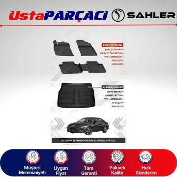 Sahler Hyundai Elantra 2021+ Uyumlu Araca Özel 4.5D Havuzlu Oto Paspas + 3D Bagaj Havuzu (5 Parça)