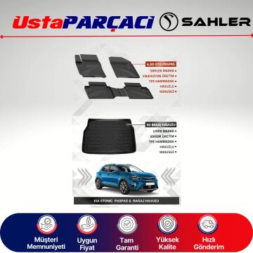 Sahler Kia Stonic 2017-2021(Eski Logolu) Uyumlu Araca Özel 4.5D Havuzlu Oto Paspas + 3D Bagaj Havuzu