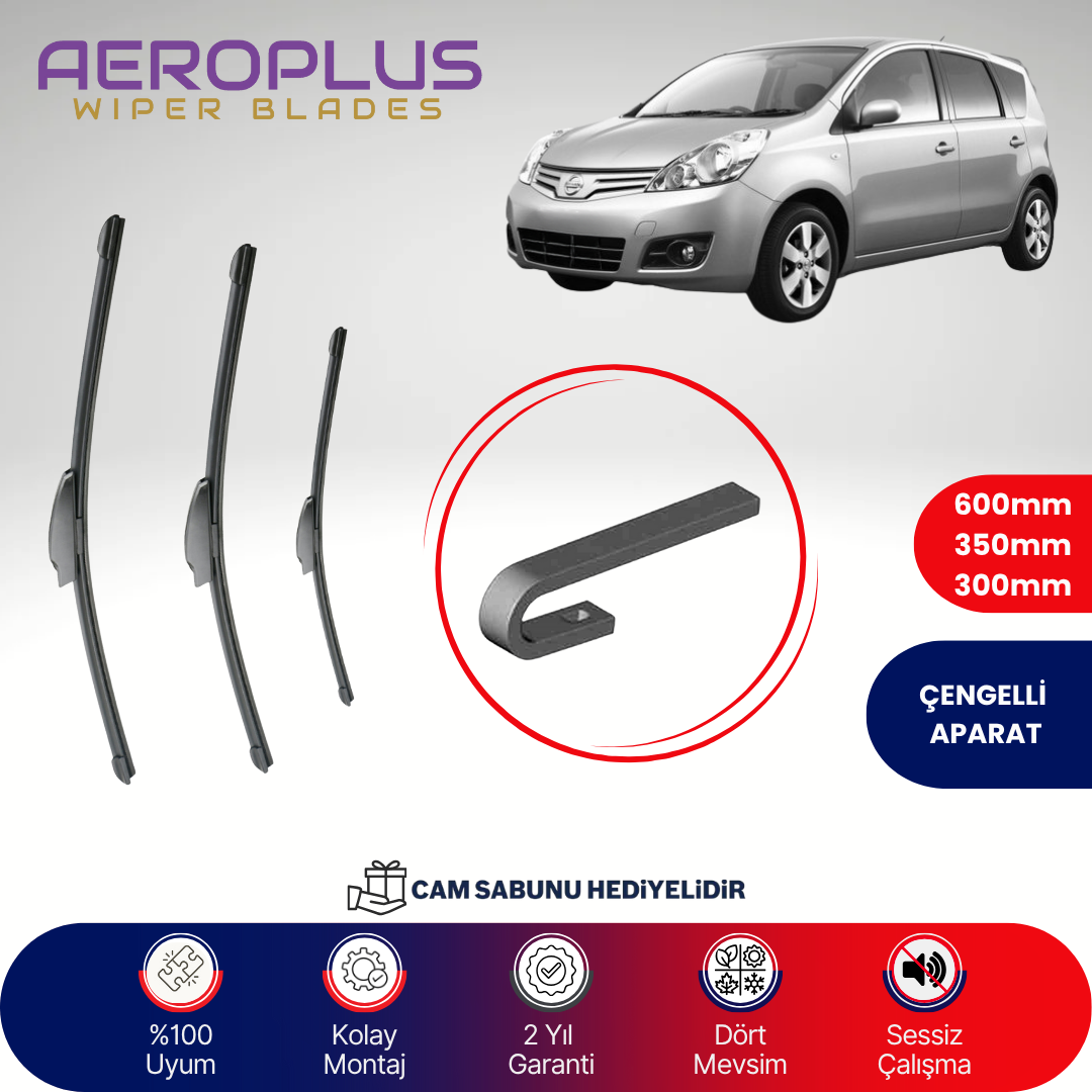 Aeroplus Nissan Note E11 2005-2014 Ön Arka Muz Silecek Takımı