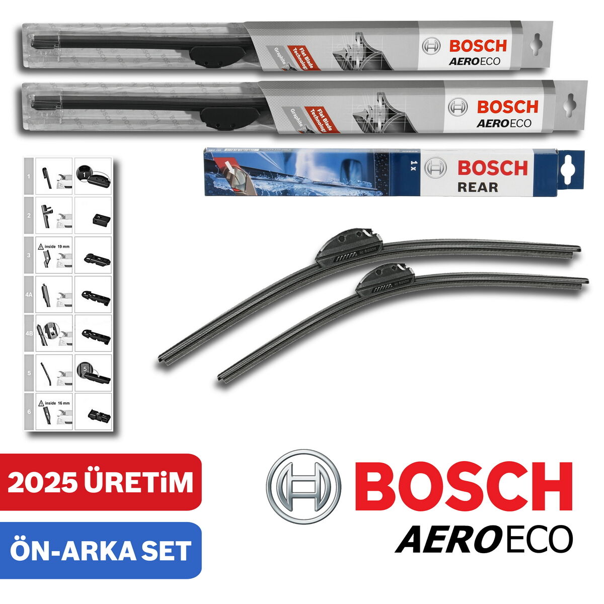Bosch Fiat Panda 2012-2023 Aeroeco-Rear Ön Arka Silecek Takımı
