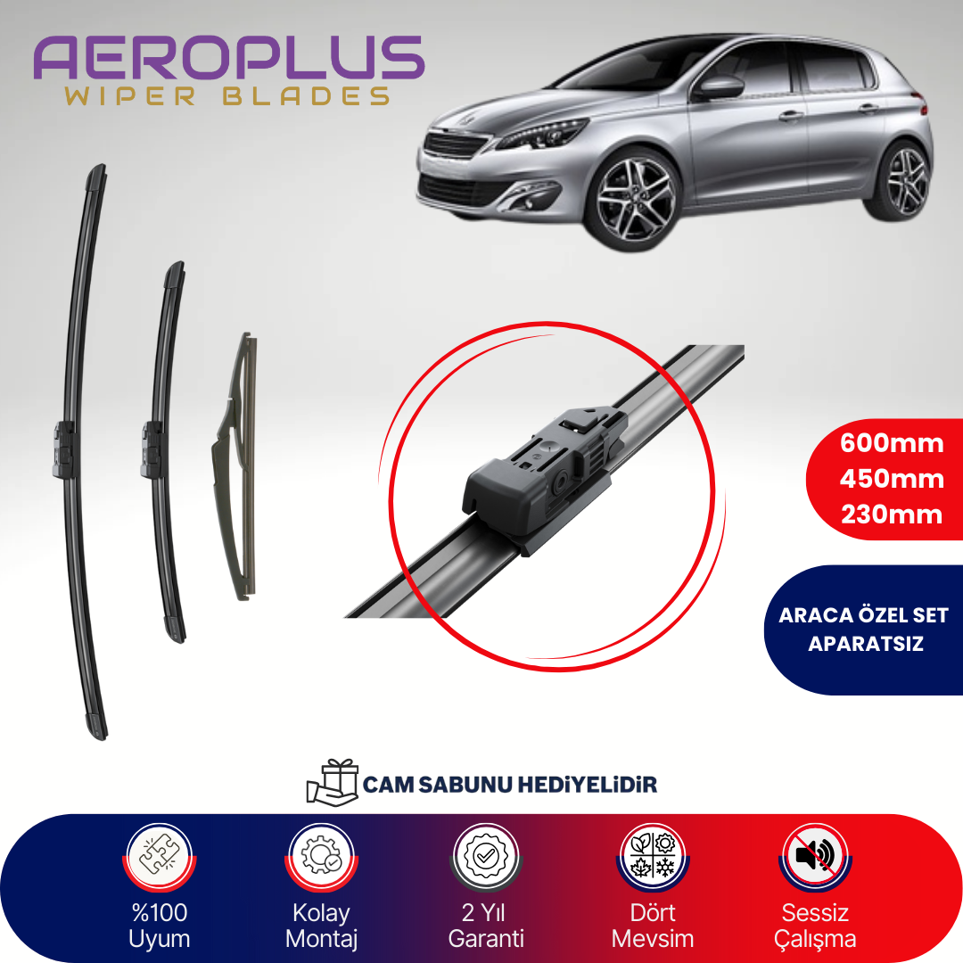 Aeroplus Peugeot 308 2013-2021 Ön Arka Muz Silecek Takımı