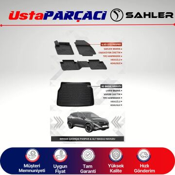 Sahler Nissan Qashqai 2022+ Benzinli Uyumlu Araca Özel 4.5D Havuzlu Oto Paspas + 3D Alt Bagaj Havuzu (5 Parça)