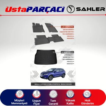 Sahler Nissan Qashqai Tekna 2014-2021 Uyumlu Araca Özel 4.5D Havuzlu Oto Paspas + 3D Bagaj Havuzu (5 Parça)