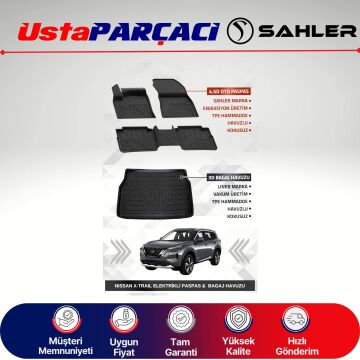 Sahler Nissan X-Trail Elektrikli 2022+ 7 Koltuklu Uyumlu Araca Özel 4.5D Havuzlu Oto Paspas + 3D Bagaj Havuzu