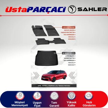 Sahler Opel Astra L 2022+ Uyumlu Araca Özel 4.5D Havuzlu Oto Paspas + 3D Alt Bagaj Havuzu (5 Parça)