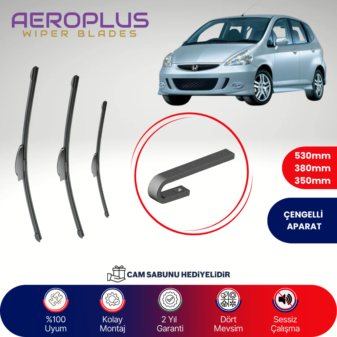 Aeroplus Honda Jazz 2002-2008 Ön Arka Muz Silecek Takımı