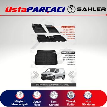 Sahler Opel Combo E 2019+ Uyumlu Araca Özel 4.5D Havuzlu Oto Paspas + 3D Bagaj Havuzu (5 Parça)