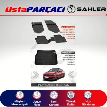 Sahler Opel Corsa F 2020+ Uyumlu Araca Özel 4.5D Havuzlu Oto Paspas + 3D Bagaj Havuzu (5 Parça)