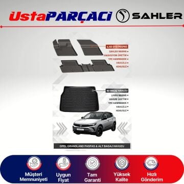 Sahler Opel Grandland 2017-2024 Uyumlu Araca Özel 4.5D Havuzlu Oto Paspas + 3D Alt Bagaj Havuzu (5 Parça)