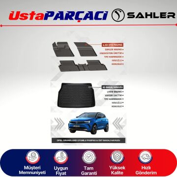 Sahler Opel Grandland 2017-2024 Uyumlu Araca Özel 4.5D Havuzlu Oto Paspas + 3D Üst Bagaj Havuzu (5 Parça)