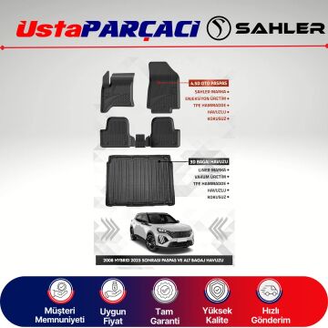Sahler Peugeot 2008 Hybrid 2025+ Uyumlu Araca Özel 4.5D Havuzlu Oto Paspas + 3D Alt Bagaj Havuzu (5 Parça)