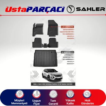 Sahler Peugeot 2008 Hybrid 2025+ Uyumlu Araca Özel 4.5D Havuzlu Oto Paspas + 3D Üst Bagaj Havuzu (5 Parça)