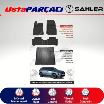 Sahler Peugeot 5008 Elektrikli 2024+ Uyumlu Araca Özel 4.5D Havuzlu Oto Paspas + 3D Bagaj Havuzu (5 Parça)