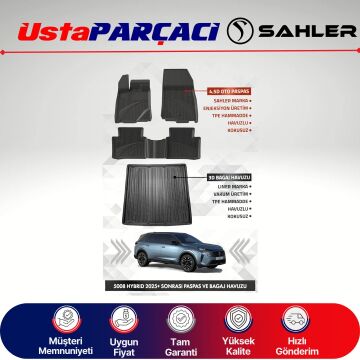 Sahler Peugeot 5008 Hybrid 2024+ Uyumlu Araca Özel 4.5D Havuzlu Oto Paspas + 3D Bagaj Havuzu (5 Parça)