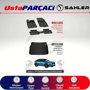 Sahler Peugeot 3008 2024+ Hybrid Uyumlu Araca Özel 4.5D Havuzlu Oto Paspas + 3D Alt Bagaj Havuzu (5 Parça)