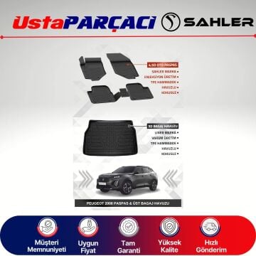 Sahler Peugeot 2008 2019-2025 Uyumlu Araca Özel 4.5D Havuzlu Oto Paspas + 3D Üst Bagaj Havuzu (5 Parça)