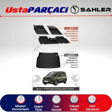 Sahler Peugeot Rifter 2019+ Uyumlu Araca Özel 4.5D Havuzlu Oto Paspas + 3D Bagaj Havuzu (5 Parça)
