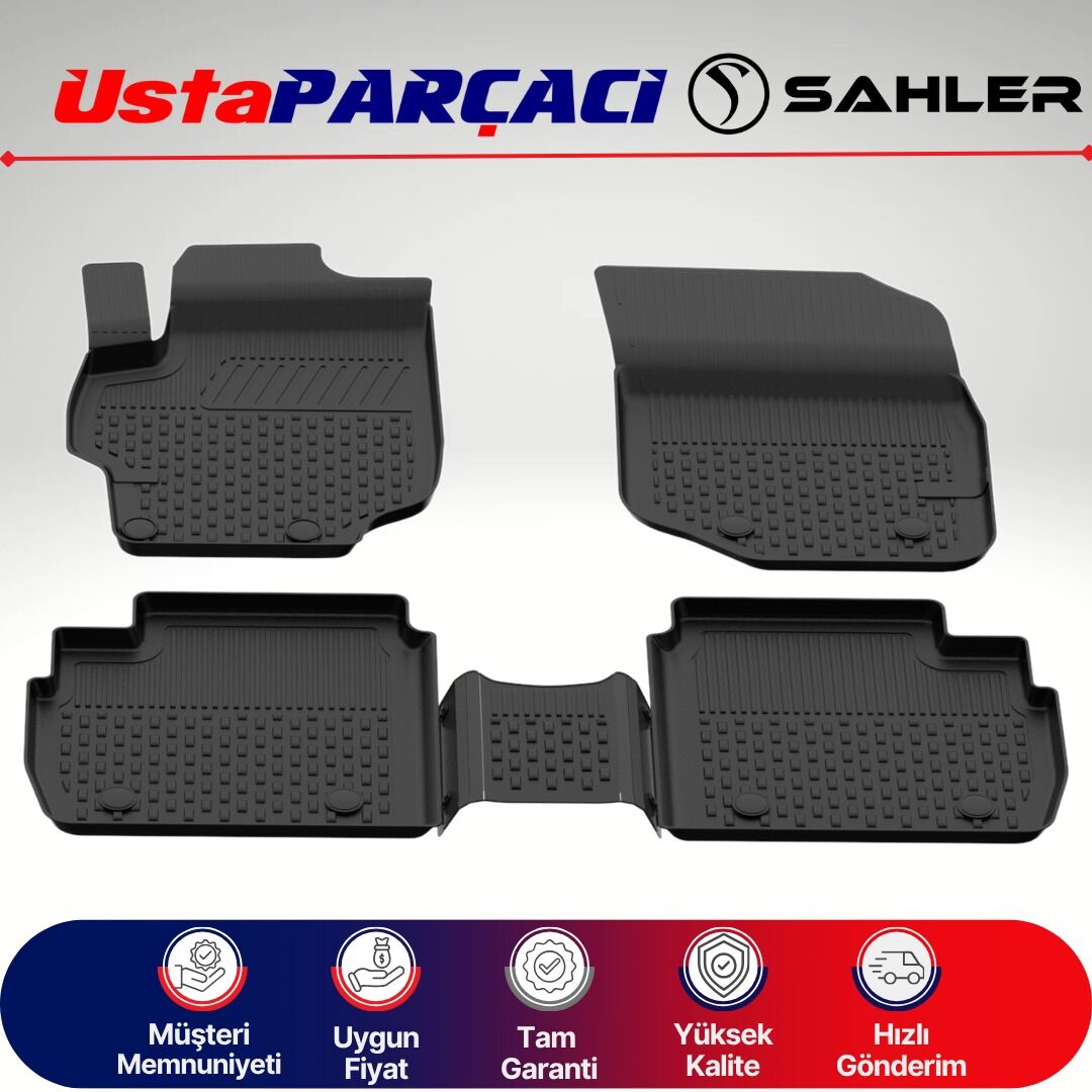 Sahler Peugeot 301 2012-2021 Uyumlu Araca Özel 4.5D Havuzlu Oto Paspas (5 Parça) Siyah