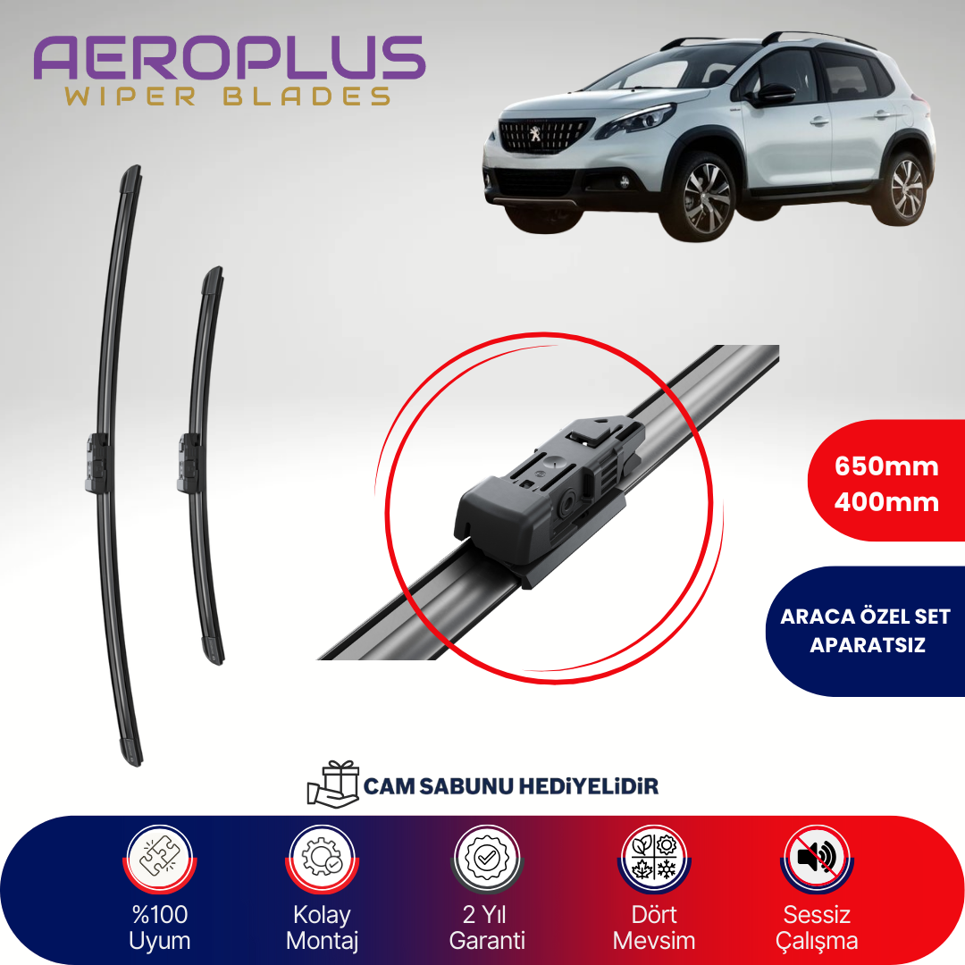 Aeroplus Peugeot 2008 2013-2018 Muz Silecek Takımı