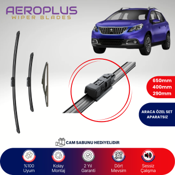 Aeroplus Peugeot 2008 2013-2018 Ön Arka Muz Silecek Takımı