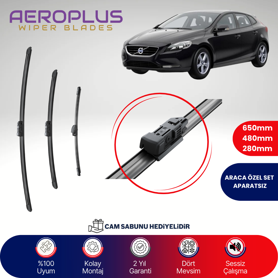 Aeroplus Volvo V40 2012-2019 Ön Arka Muz Silecek Takımı