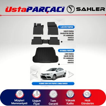 Sahler Renault Fluence 2009-2016 Uyumlu Araca Özel 4.5D Havuzlu Oto Paspas + 3D Bagaj Havuzu (5 Parça)