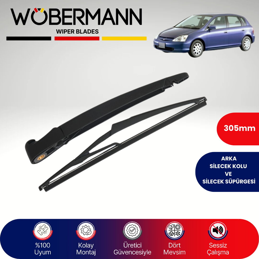 Wöbermann Honda Civic (Fıskiyeli) 2001-2005 Arka Silecek Kolu ve Süpürgesi Komple