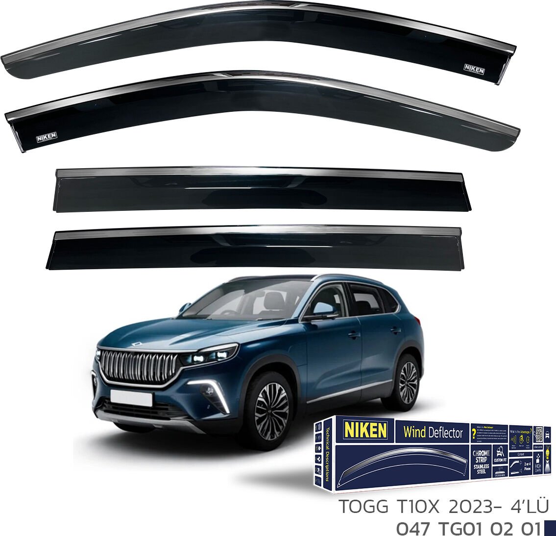 Niken TOGG T10X 2023 ve Sonrası  kromlu Cam Rüzgarlığı